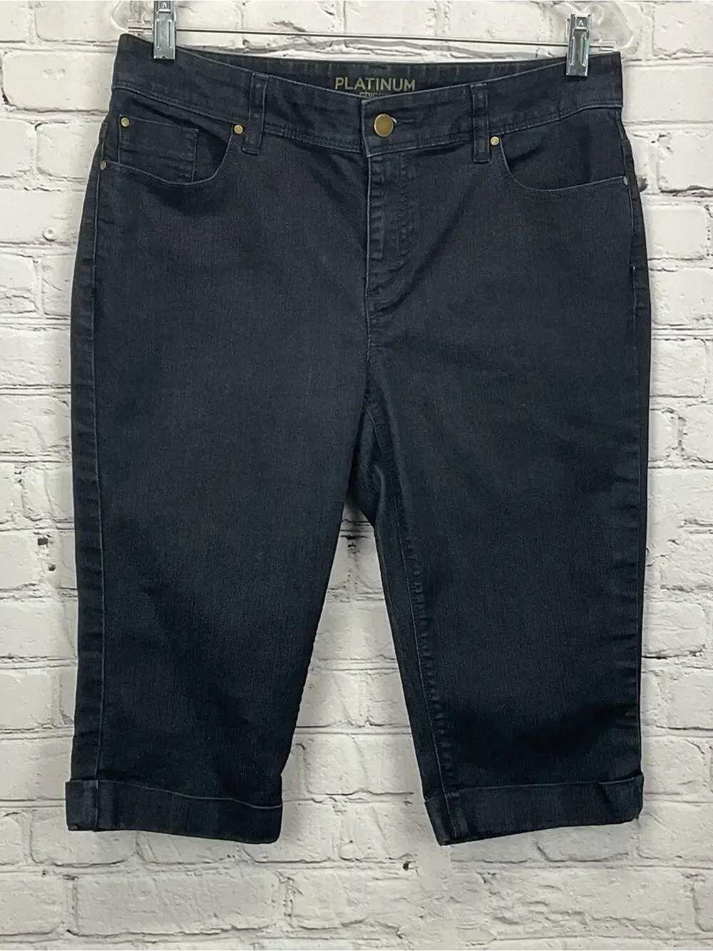 Chico's Platinum Crop Jean Capris Women's Size 1 (S/8) Blue Cuffed Festive Beach